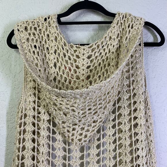 POL Sweater Small Lace Open Crocheted Weave Hooded Rosette Border‎ Open Front - Picture 7 of 12